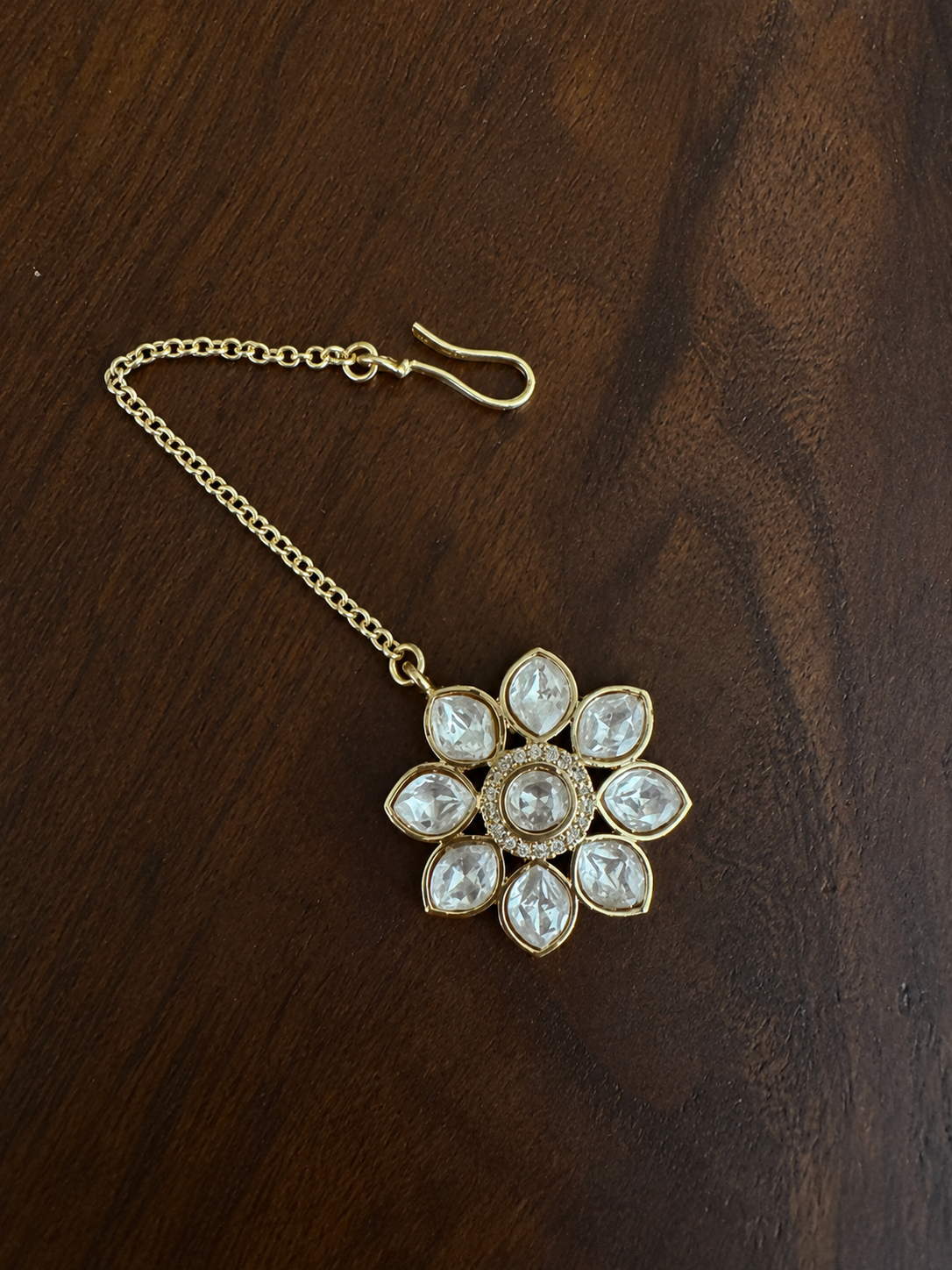 Champa – Real Moissanite Polki Floral Maang Tikka