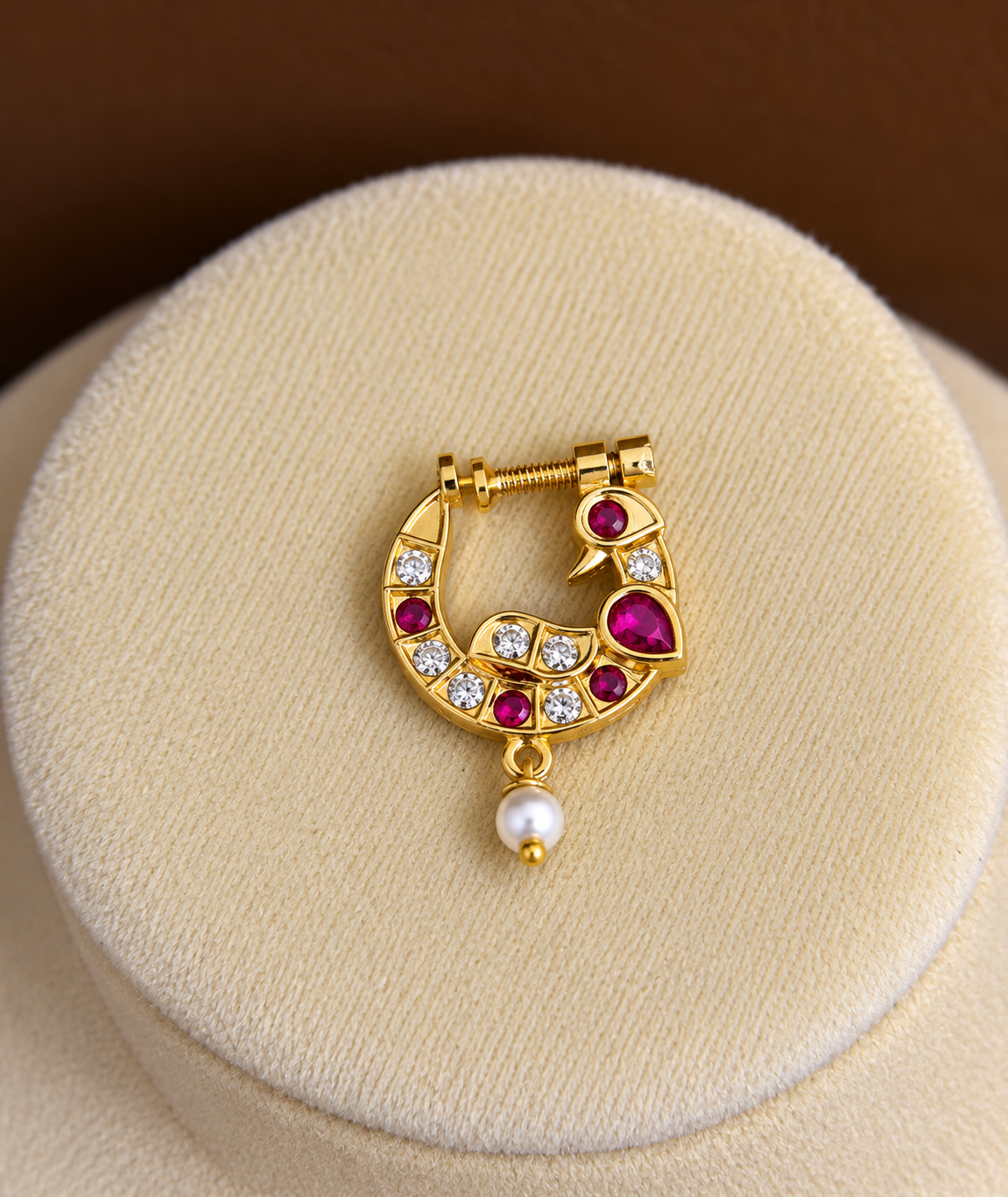 Manikya Mayuri - Ruby and Zircon Peacock Nose Ring