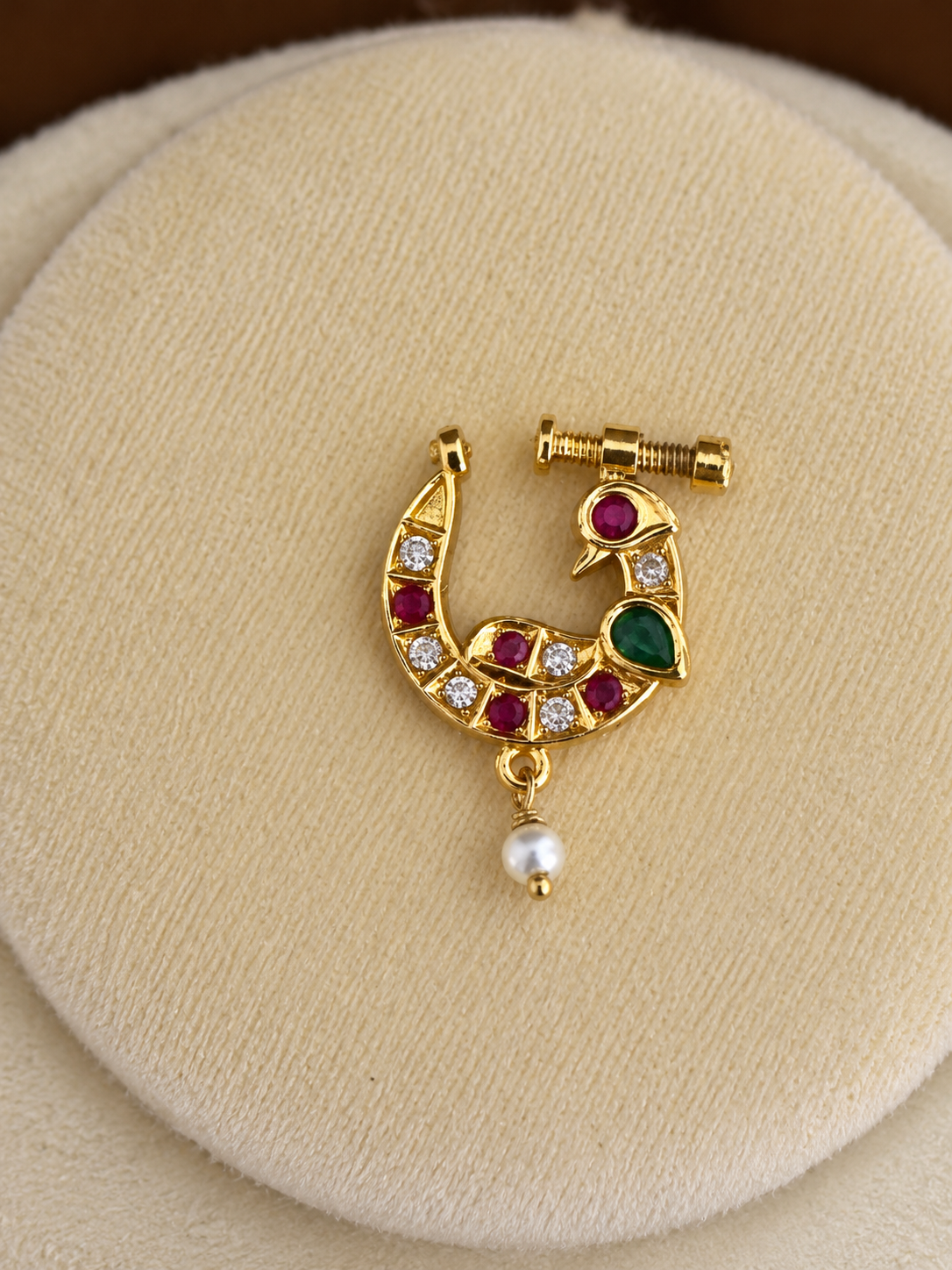 Mayurakshi - Ruby Emerald Peacock Nose Ring