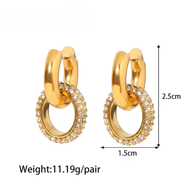 Gold Zircon Inlay Hoop Earring