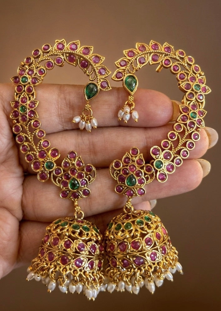 Aaranya Jadau Kundan Jhumka with Ear Cuff