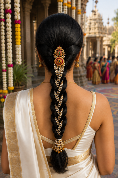 Ratnashri Keshabarana - Jadau Kundan Pearl Hair Braid Accessory