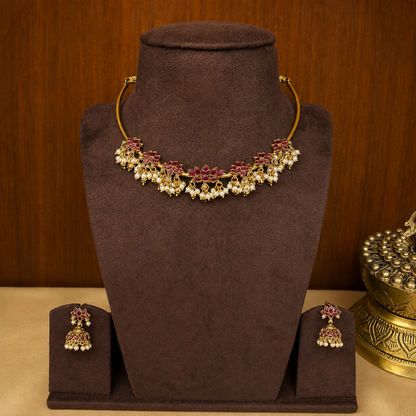 Padma Manjari – Original Jadau Kundan lotus Hasli Necklace Set.