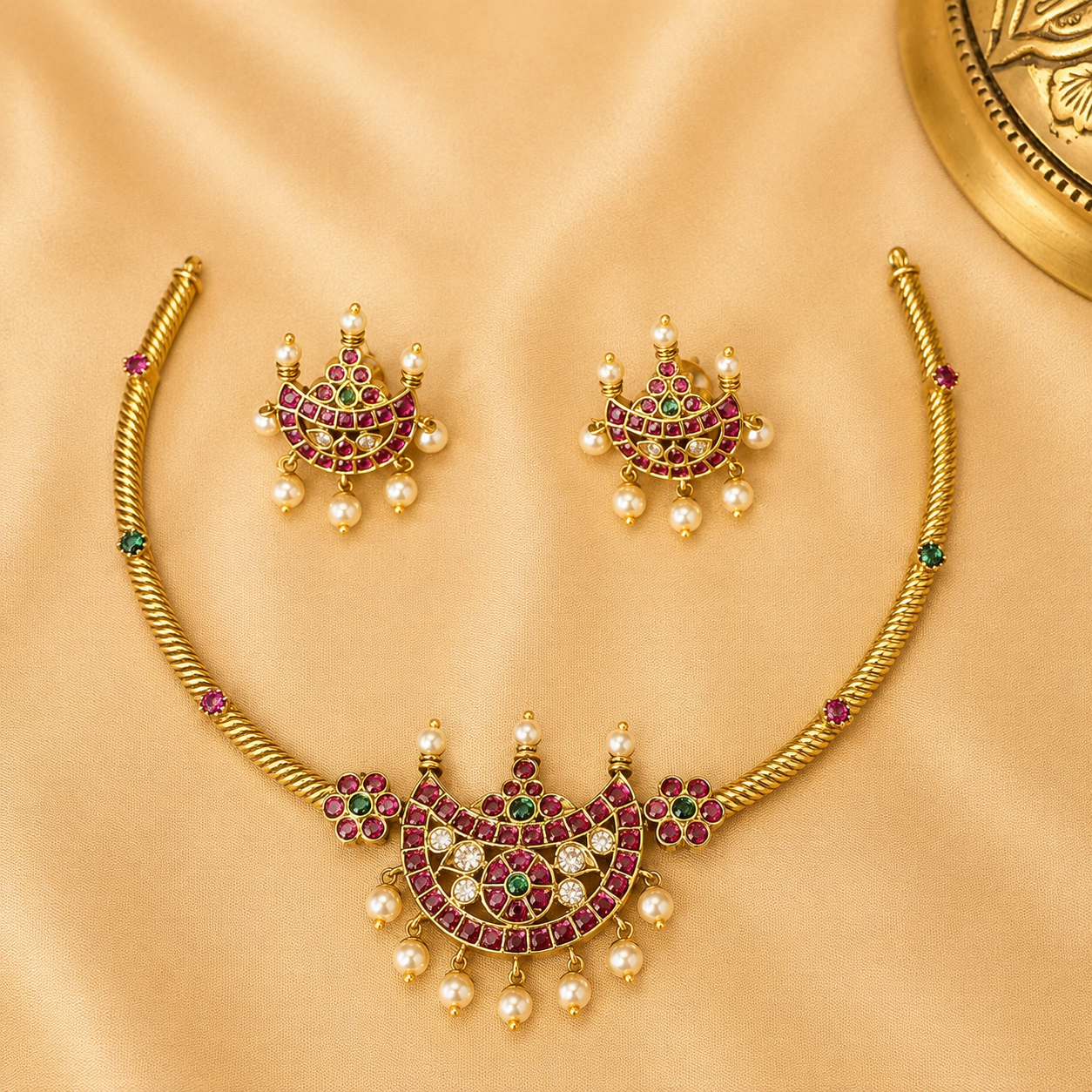 Chandraprabha – Orijinal Jadau Kundan Hasli Necklace Set.