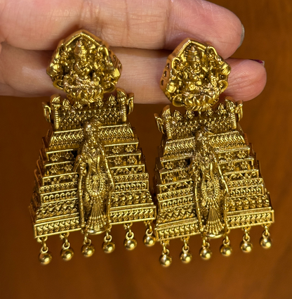Meenakshi Gopura Kuntala – Microgold plated Temple Jhumkas