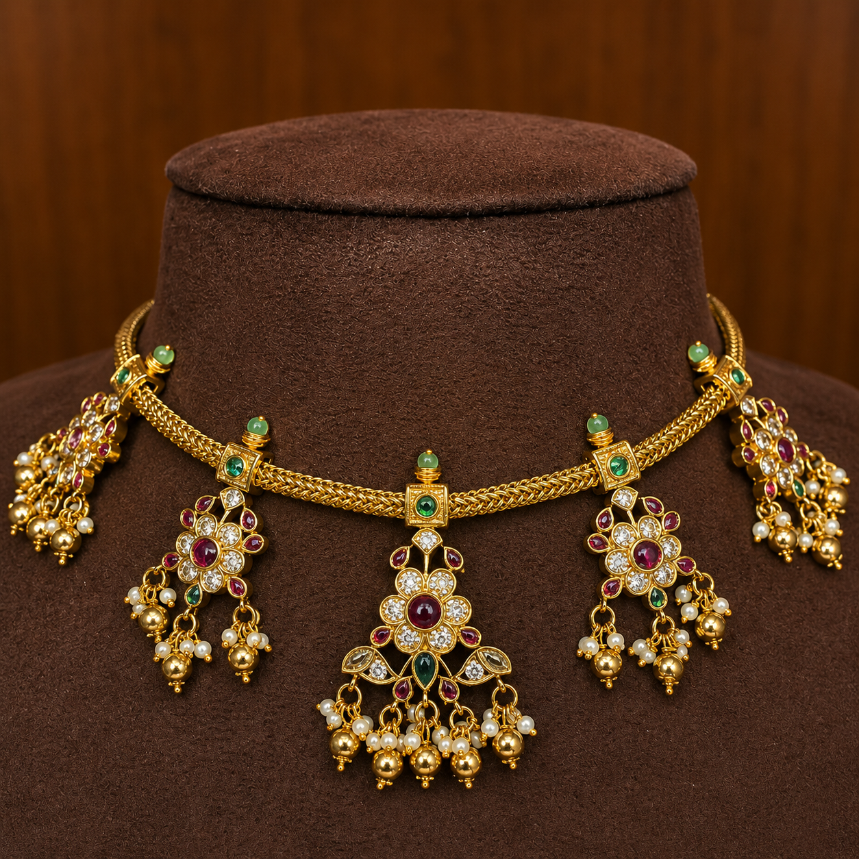 Pancha Pushpalekha – Original Jadau Kundan Floral Temple Necklace Set.