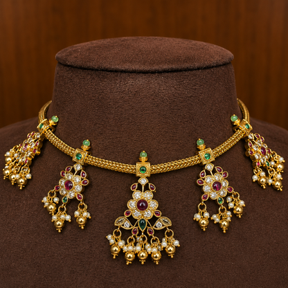 Pancha Pushpalekha – Original Jadau Kundan Floral Temple Necklace Set.