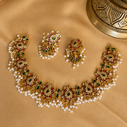 Pushpa Manjari – Original Jadau Kundan Gold Temple Necklace Set.