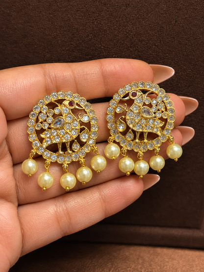 Mayura Addigai - Peacock Zircon Pearl Necklace Set.