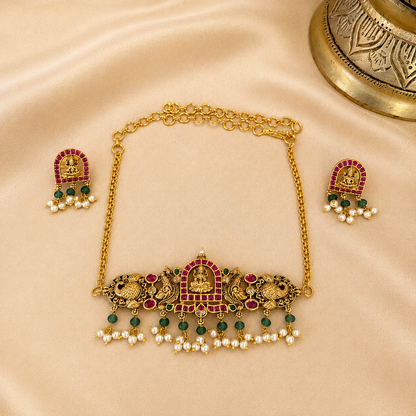 Mahalakshmi Kanti – Jadau Kundan Temple Choker Set.