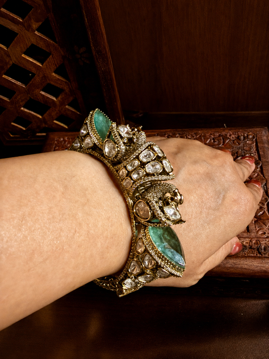 Mayurika Crown Emerald Statement Cuff - Peacock cuff