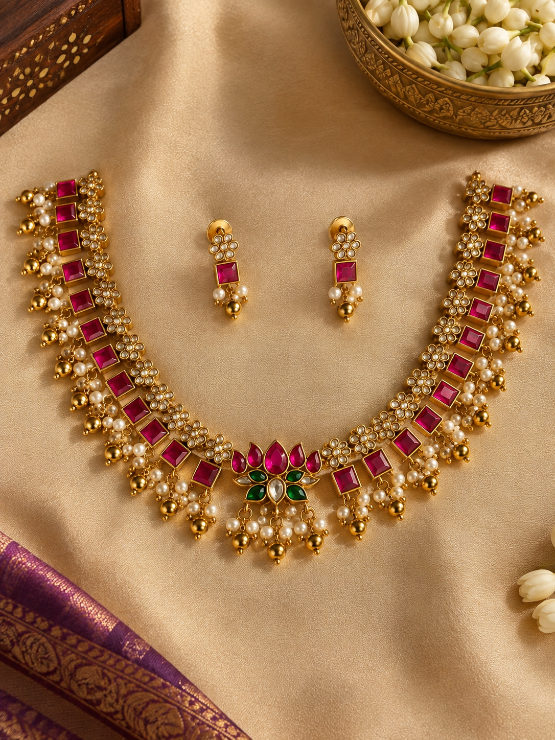 Kamalini Kanti – Lotus Motif Original Jadau Kundan Choker Set.