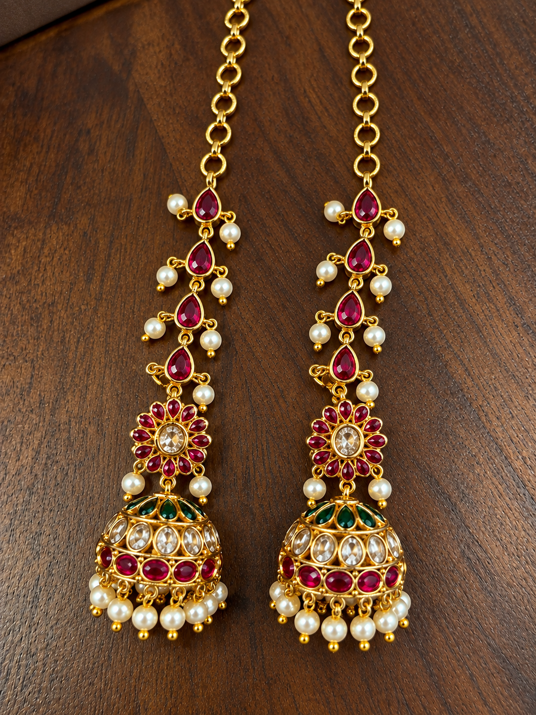 Mrinalika - Kemp Kundan Jhumka with Ear Chain