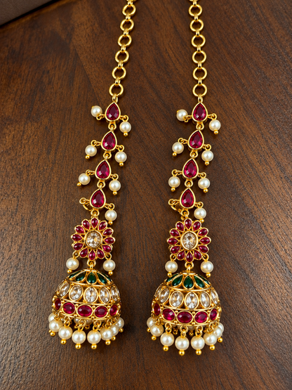 Mrinalika - Kemp Kundan Jhumka with Ear Chain