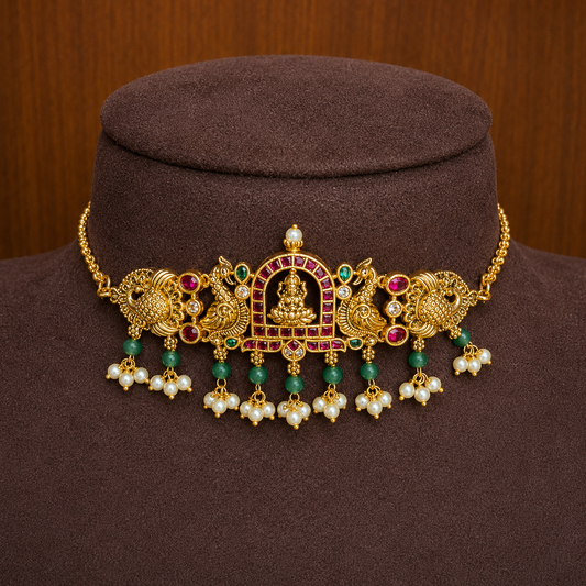 Mahalakshmi Kanti – Jadau Kundan Temple Choker Set.