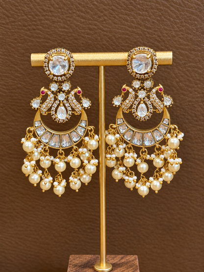 Mayurini – Original Moissanite Polki Chandbali Earrings