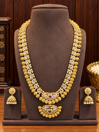 Mahalakshmi Kasu Sara Haram - Convertible Zircon Coin Haram Set