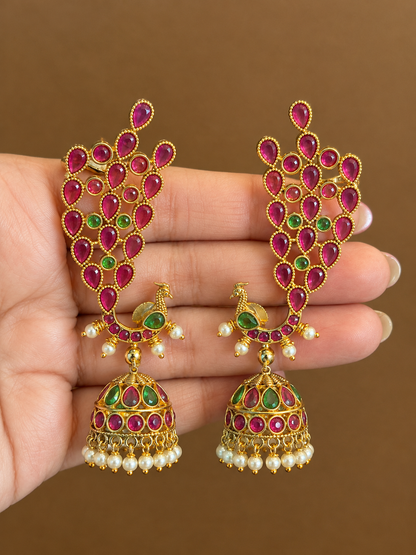 Mayurika - Original kemp kundan Jhumka with Ear Cuff