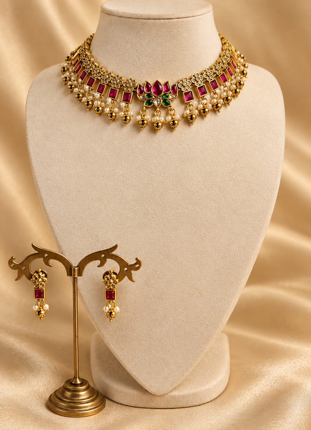 Kamalini Kanti – Lotus Motif Original Jadau Kundan Choker Set.