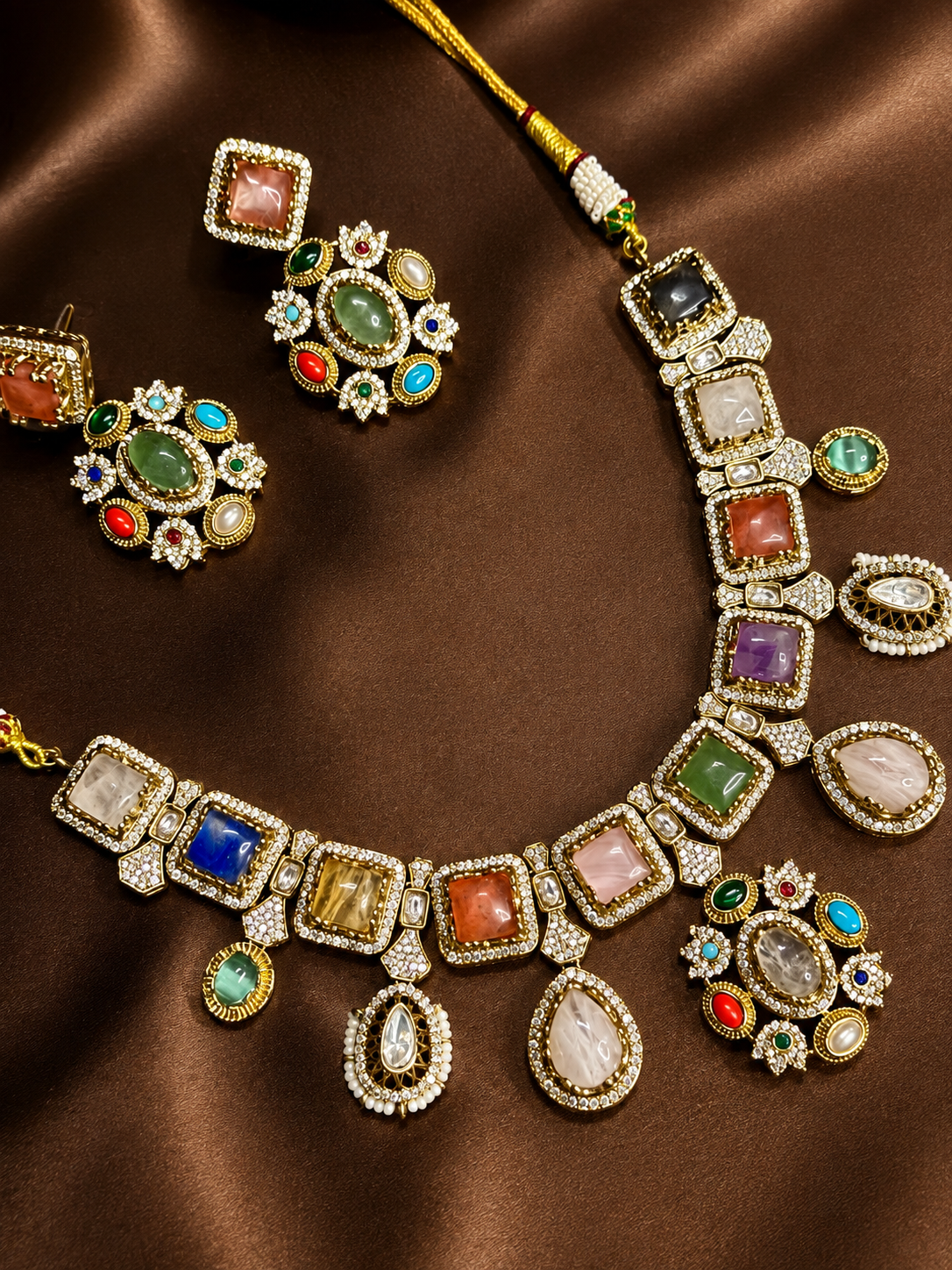 Navrangika Multicolour Cabochon Jewellery Set
