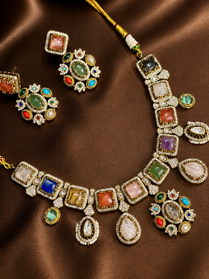 Navrangika Multicolour Cabochon Jewellery Set