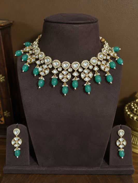 Vanya – Moissanite Emerald Bead Drop Necklace Set