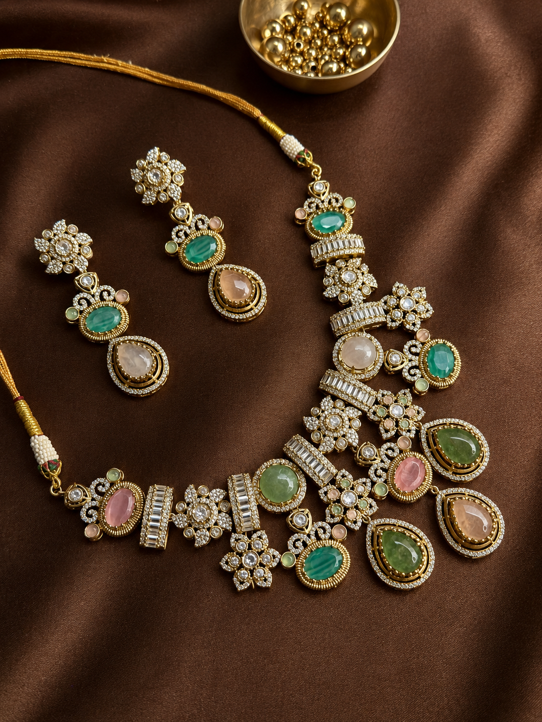 Urvashi Pastel Cabochon Heritage Necklace Set