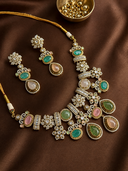 Urvashi Pastel Cabochon Heritage Necklace Set