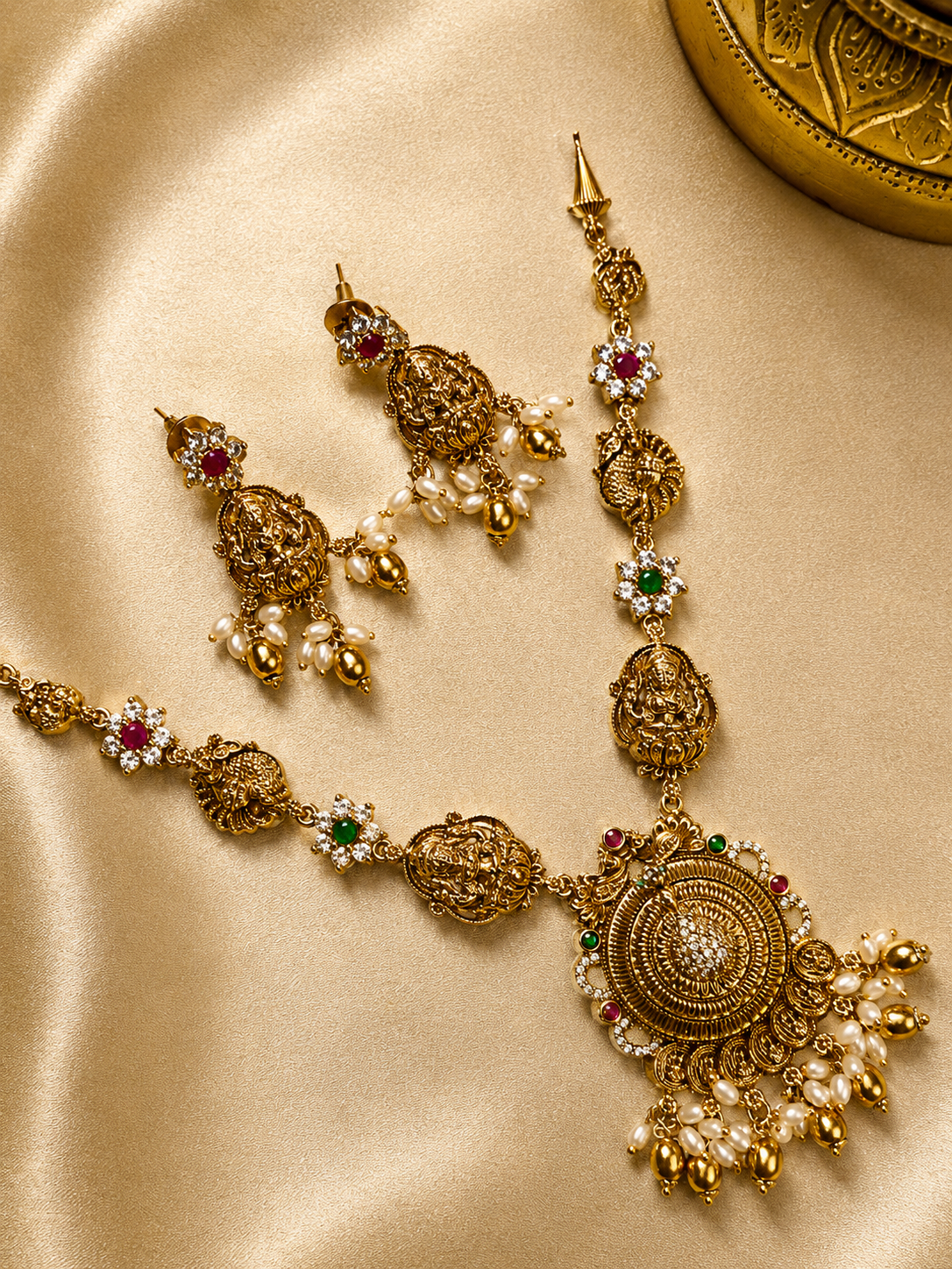 Shri Mayuri White Zircon Necklace set