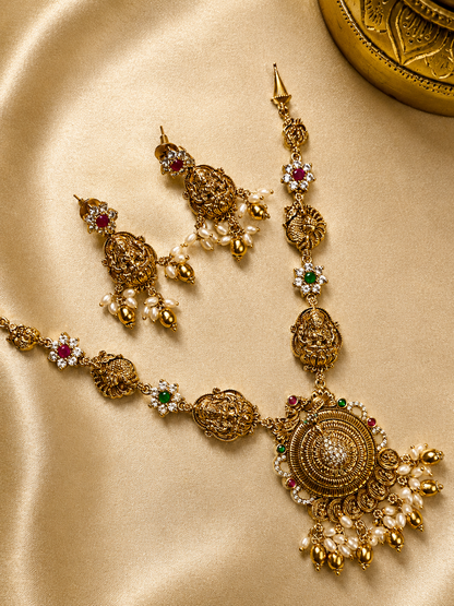 Shri Mayuri White Zircon Necklace set