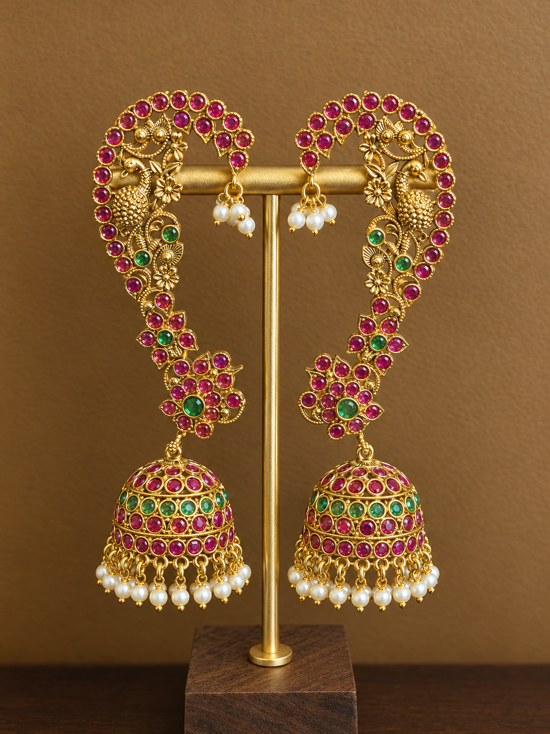 Rajamayuri Original Kemp Kundan Jhumka with Ear Cuff