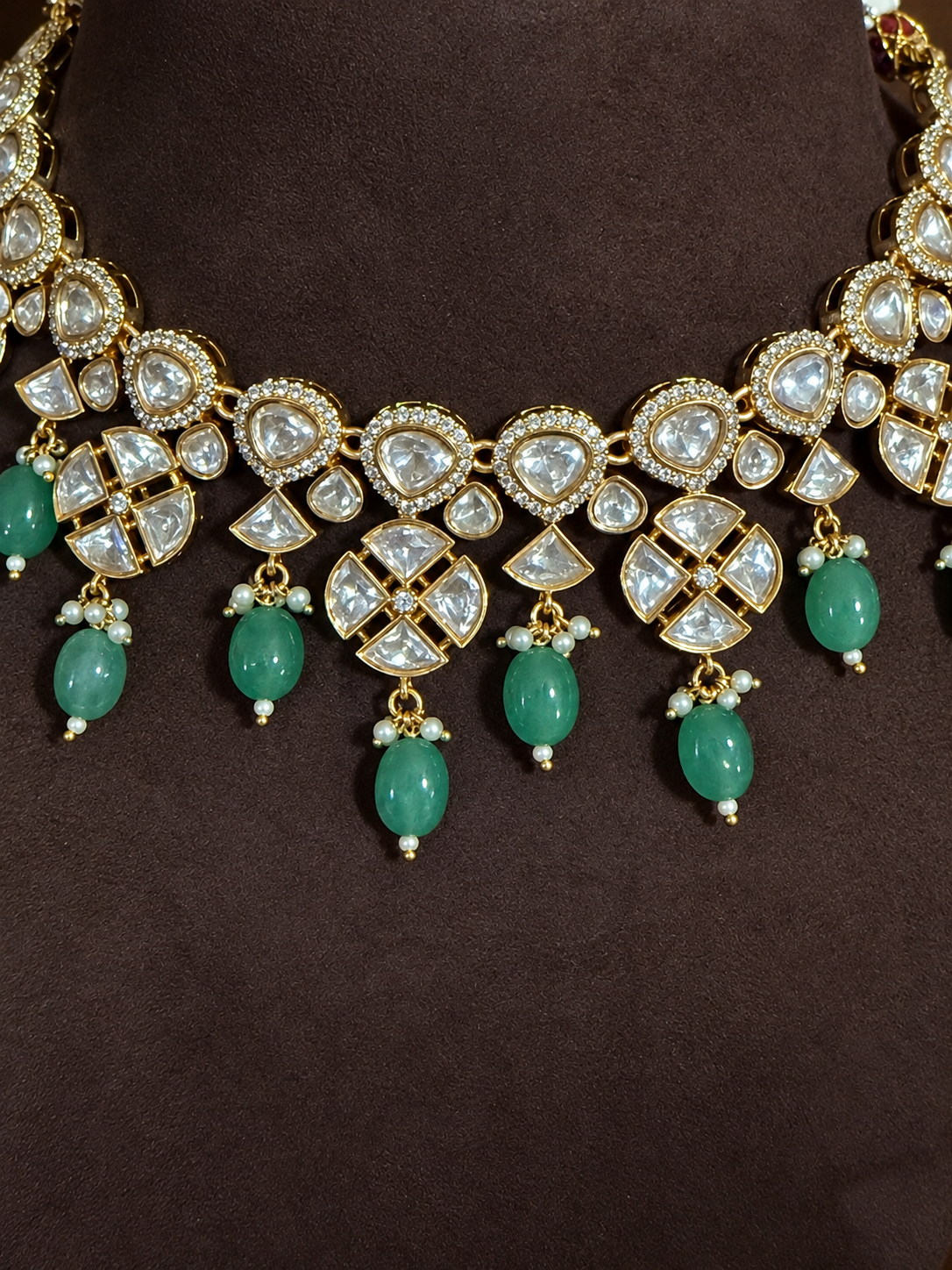 Vanya – Moissanite Emerald Bead Drop Necklace Set