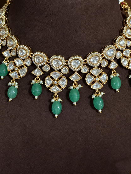 Vanya – Moissanite Emerald Bead Drop Necklace Set
