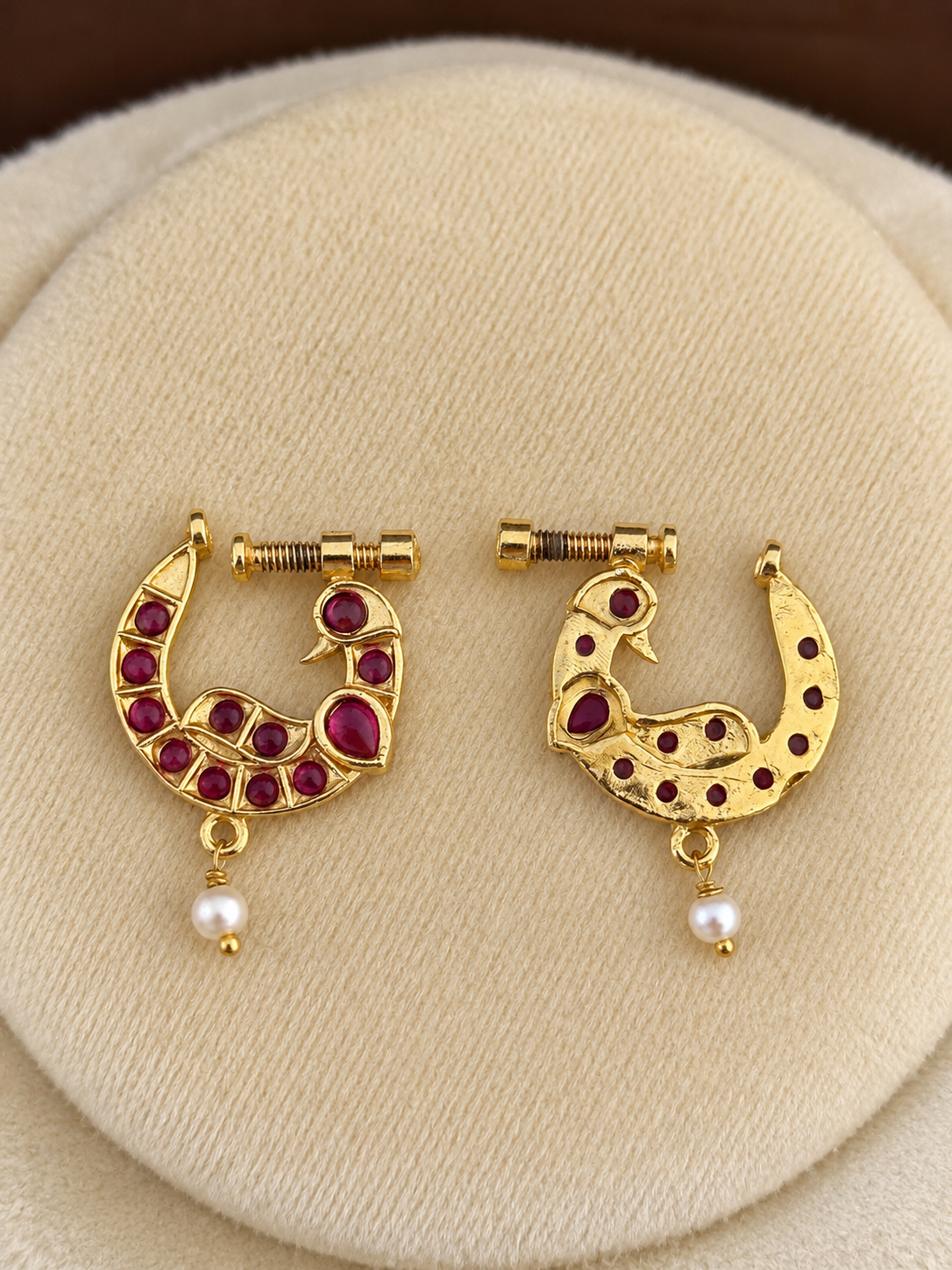Mayurika - Peacock Nose Ring in Ruby