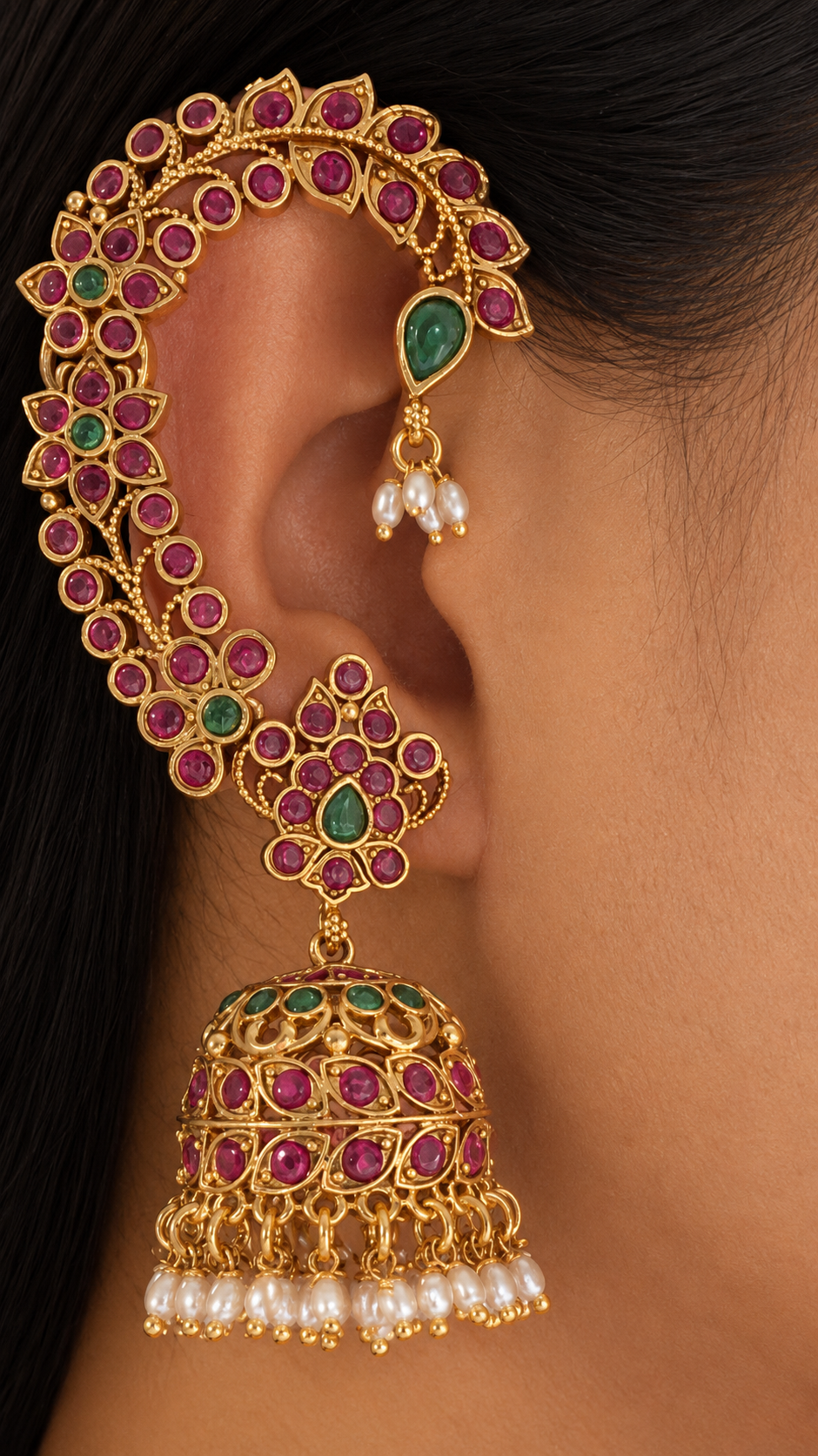 Aaranya Jadau Kundan Jhumka with Ear Cuff
