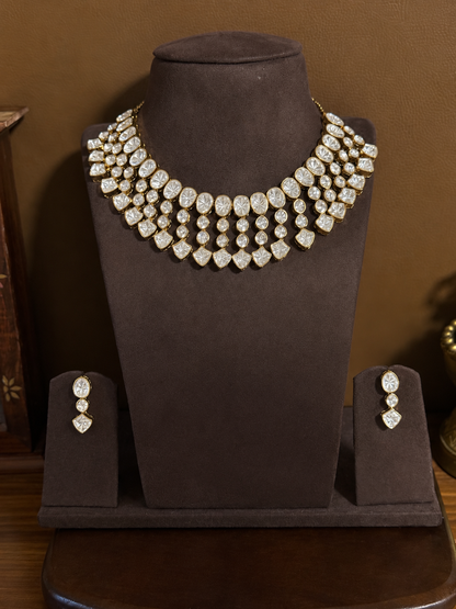 Aarohi – Geometric Statement Indo Western Moissanite Necklace Set.