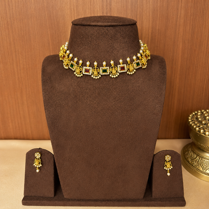 Ratna Lakshmi Kanti – Ruby Emerald Temple Choker Set.