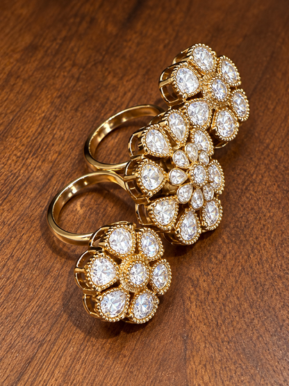 Tarini - Real Moissanite Polki Four-Finger Statement Ring