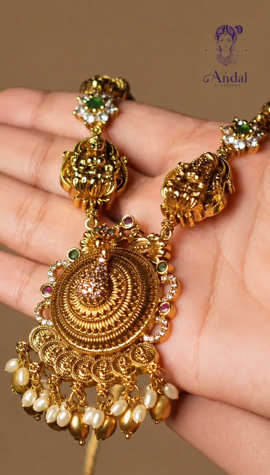 Shri Mayuri White Zircon Necklace set