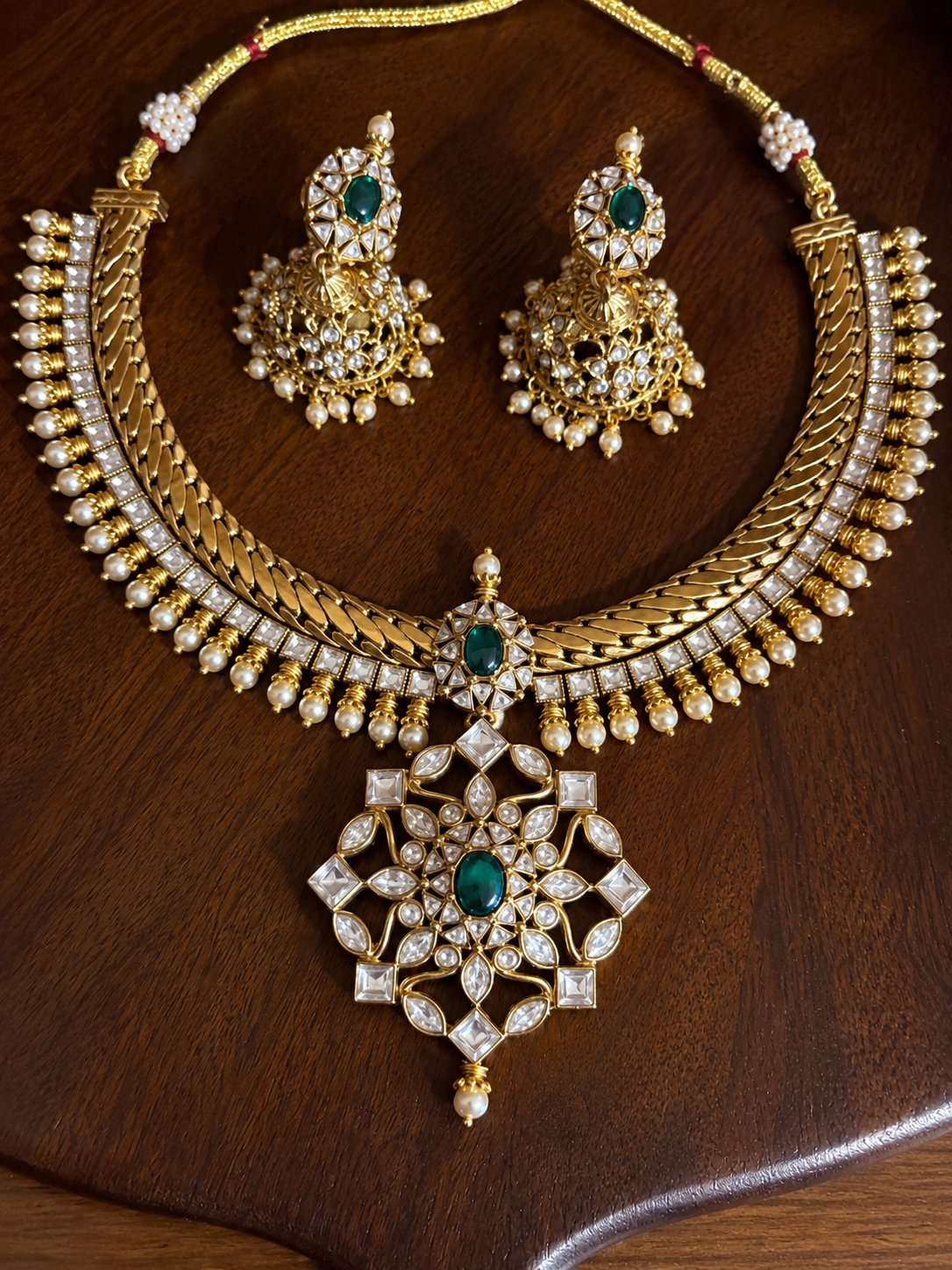 Srimati – Jalebi Moissanite Statement Necklace Set with Jhumkas