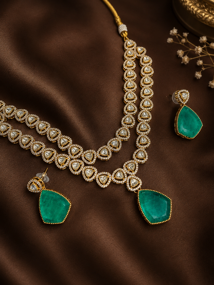 Pannika – Moissanite Polki with Emerald Heritage Necklace Set.