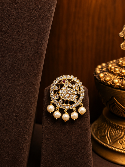 Mayura Addigai - Peacock Zircon Pearl Necklace Set.