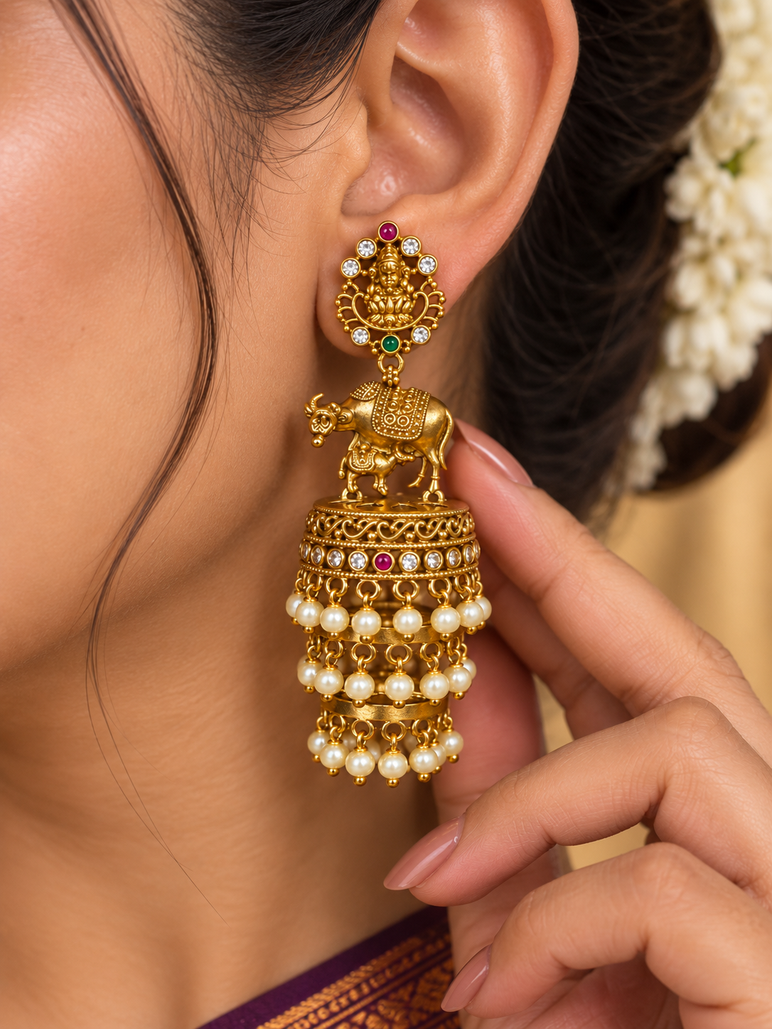 Kamadhenu – Temple Pearl Jhumka