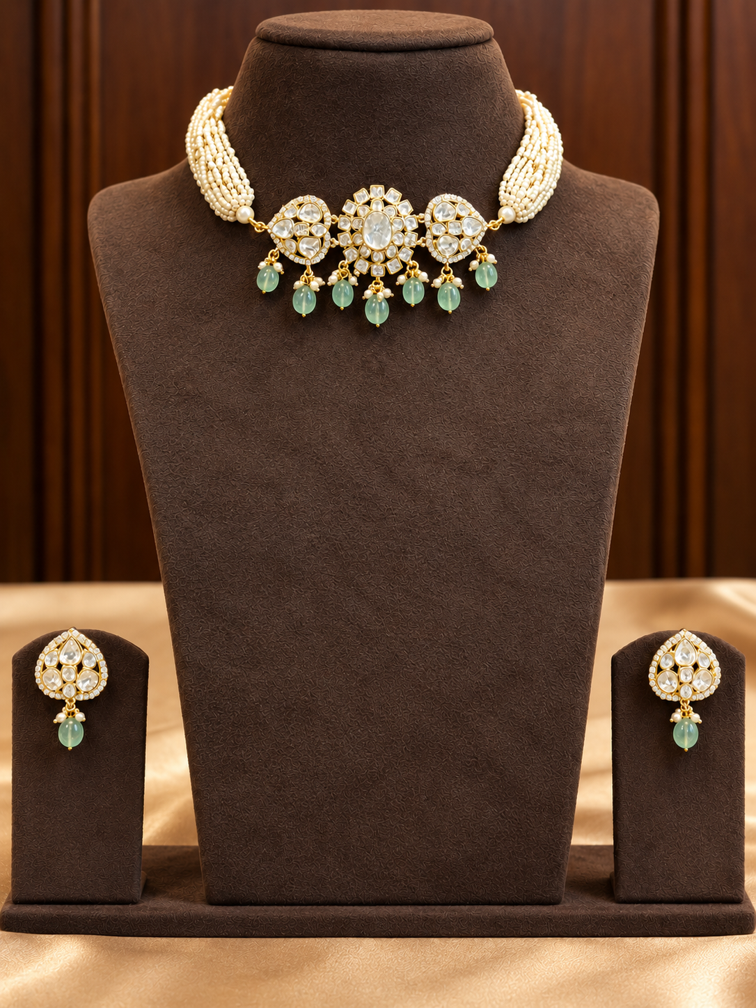 Rohani - Real Moissanite Polki Pearl Strand Choker