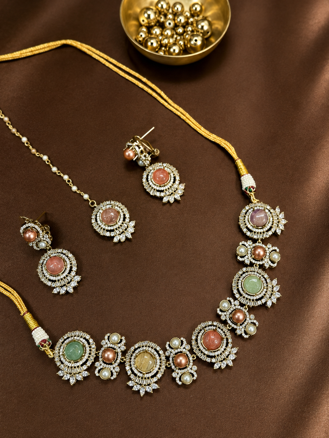 Ruhika Pastel Pearl Jewellery Set with Maang Tikka