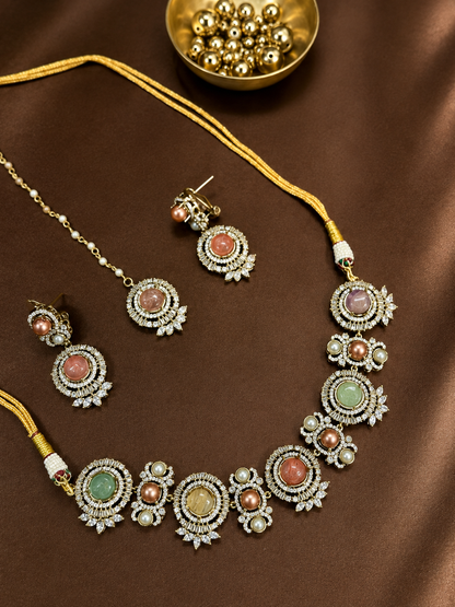 Ruhika Pastel Pearl Jewellery Set with Maang Tikka