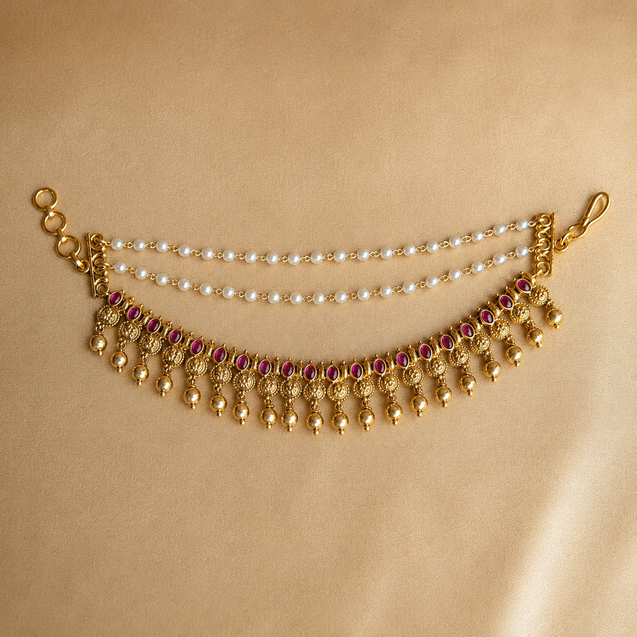 Kashika Maattil – Original Jadau Temple Ear Chain (Maattal)