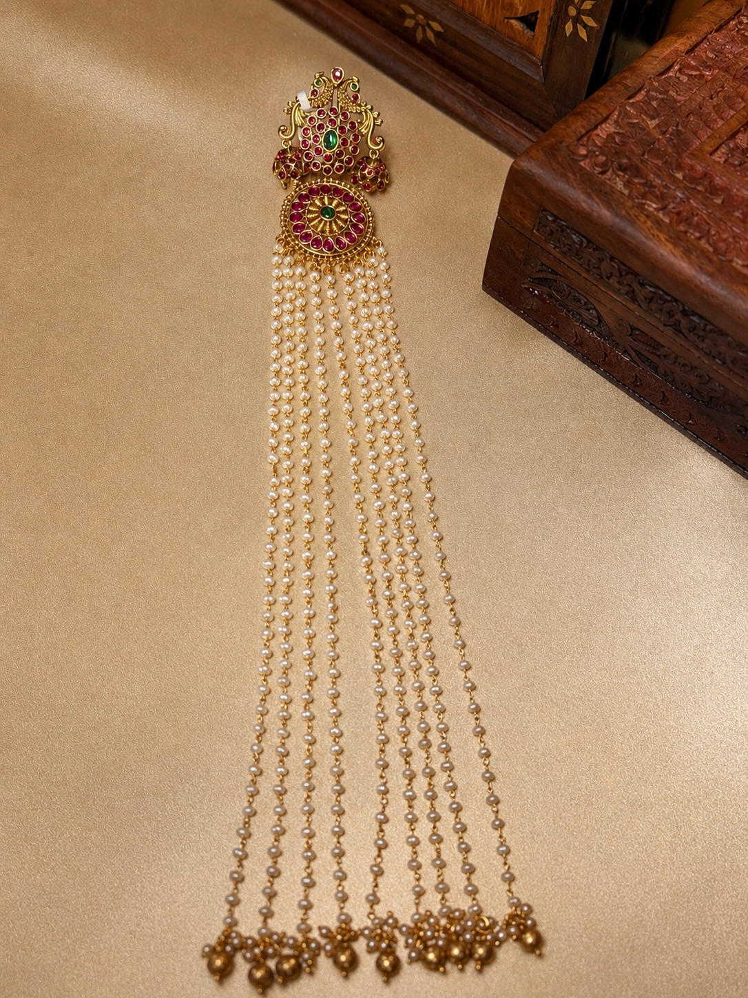 Ratnashri Keshabarana - Jadau Kundan Pearl Hair Braid Accessory