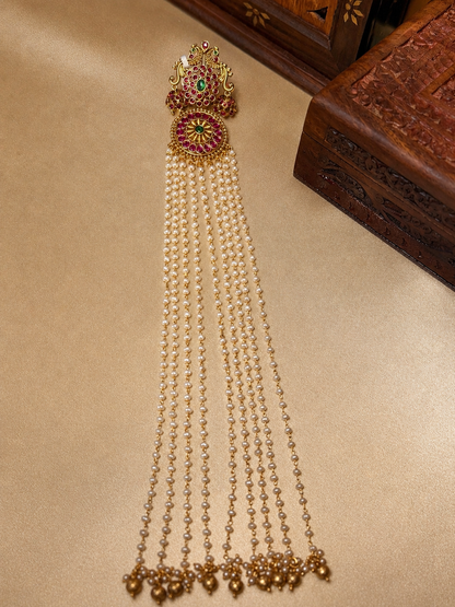 Ratnashri Keshabarana - Jadau Kundan Pearl Hair Braid Accessory