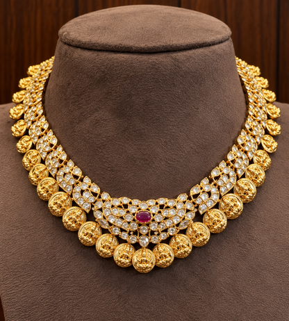 Mahalakshmi Kasusara Necklace - Convertible Zircon Coin Necklace Set